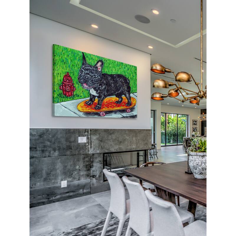 'French Bulldog Skateboarding' Painting Print on Wrapped Canvas - Multi-Color