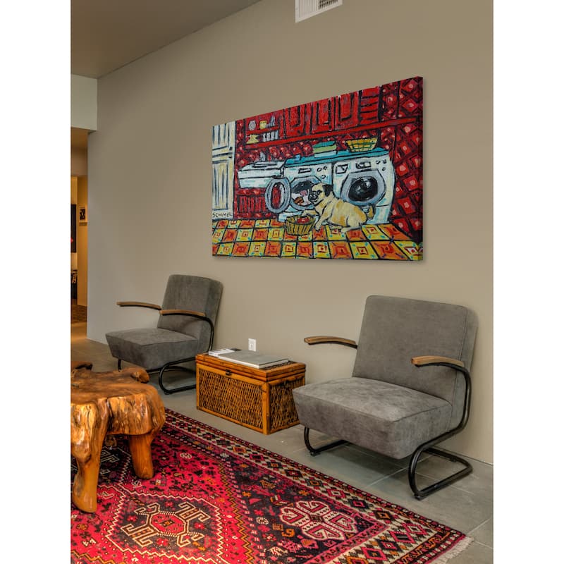 'Pug Laundry' Painting Print on Wrapped Canvas - Multi-Color