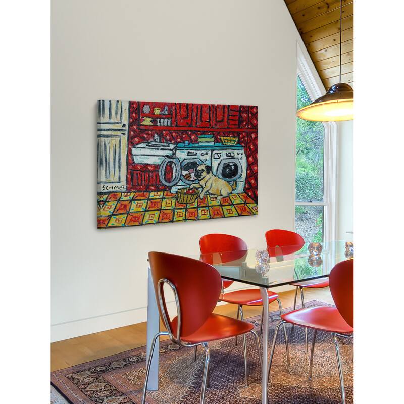 'Pug Laundry' Painting Print on Wrapped Canvas - Multi-Color