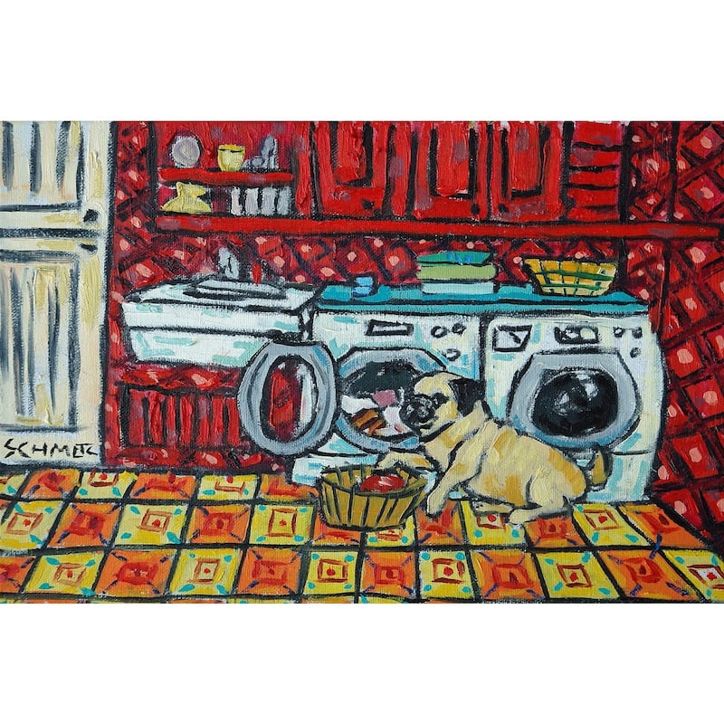 'Pug Laundry' Painting Print on Wrapped Canvas - Multi-Color
