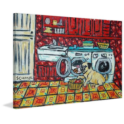 'Pug Laundry' Painting Print on Wrapped Canvas - Multi-Color