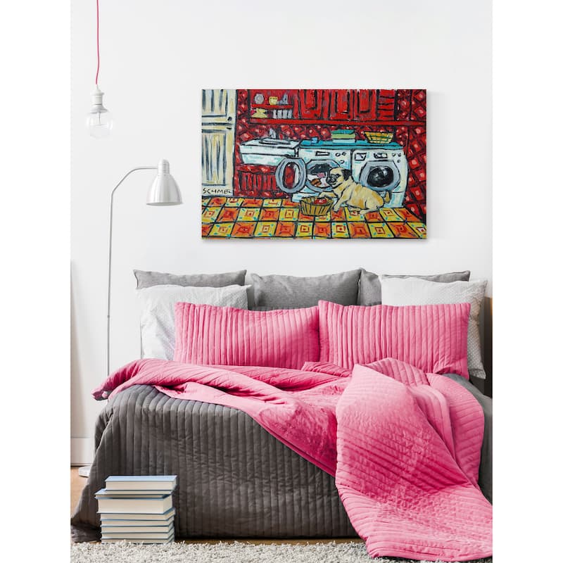 'Pug Laundry' Painting Print on Wrapped Canvas - Multi-Color