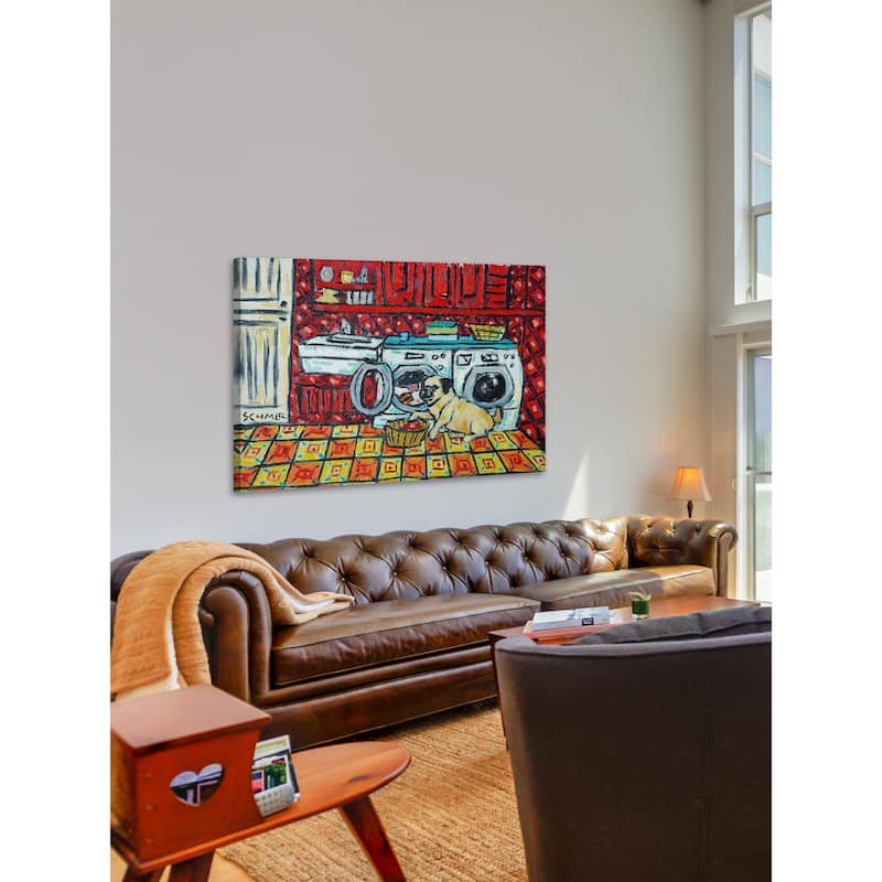 'Pug Laundry' Painting Print on Wrapped Canvas - Multi-Color