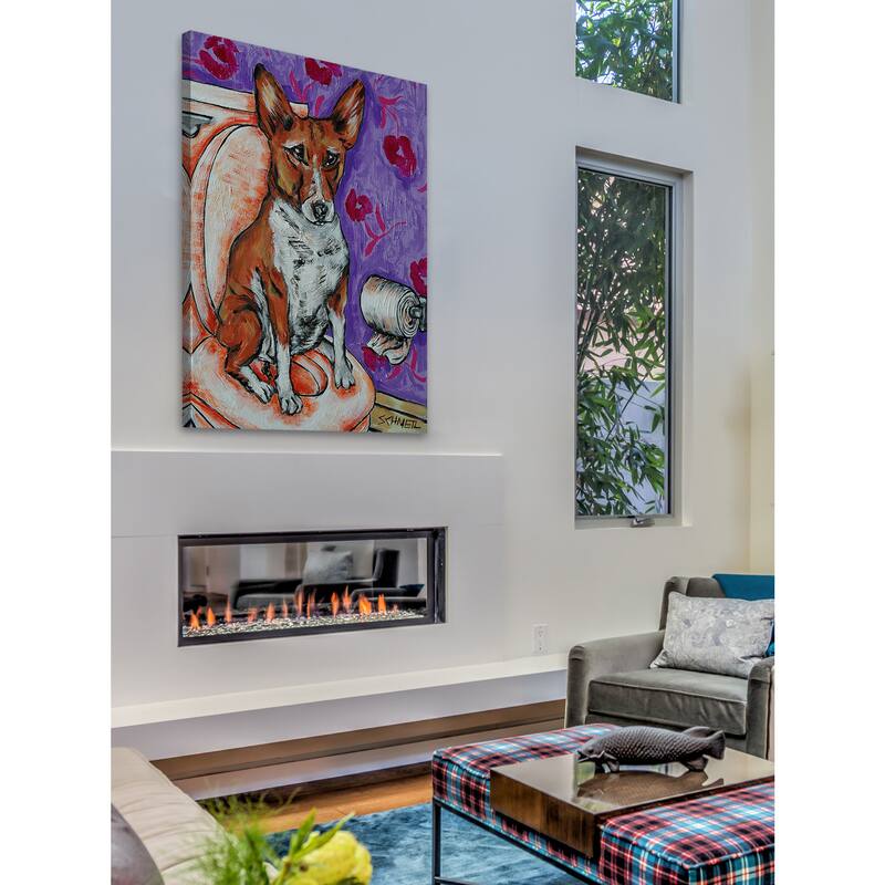 'Basenji Bathroom' Painting Print on Wrapped Canvas - Multi-Color