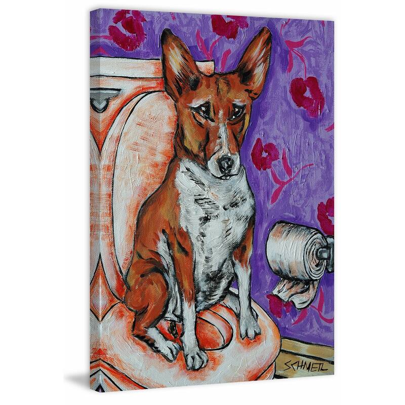 'Basenji Bathroom' Painting Print on Wrapped Canvas - Multi-Color