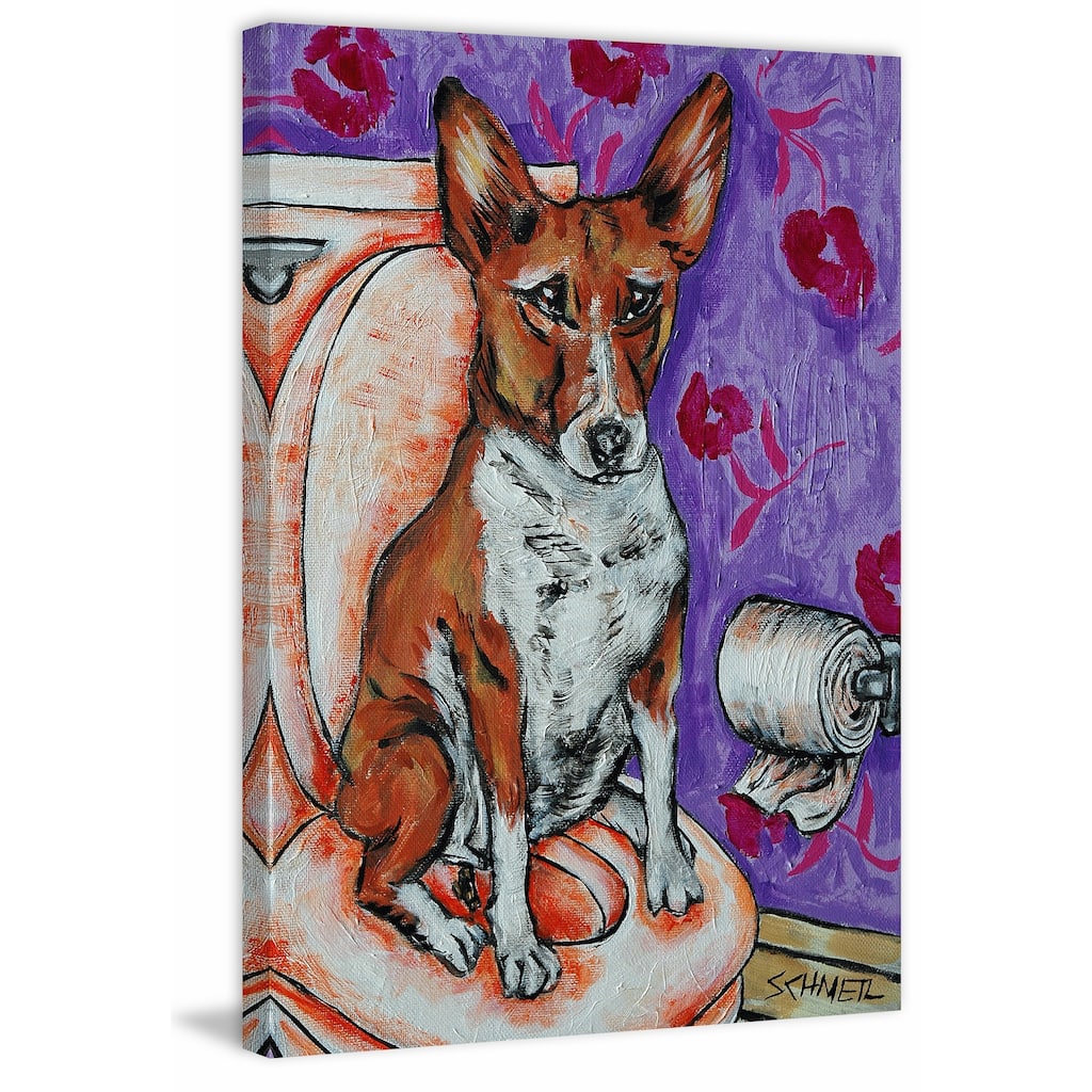 'Basenji Bathroom' Painting Print on Wrapped Canvas - Multi-Color