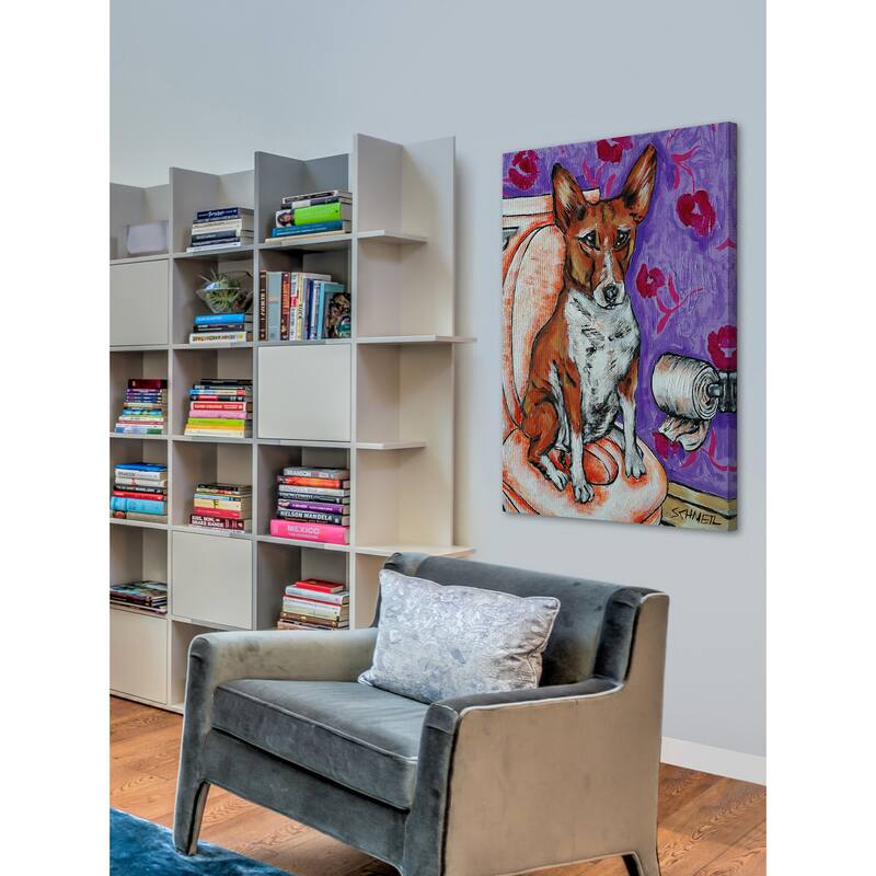'Basenji Bathroom' Painting Print on Wrapped Canvas - Multi-Color