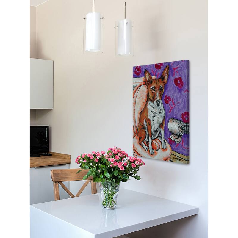 'Basenji Bathroom' Painting Print on Wrapped Canvas - Multi-Color