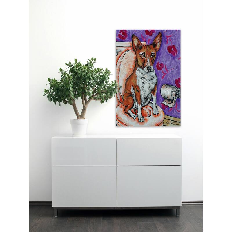 'Basenji Bathroom' Painting Print on Wrapped Canvas - Multi-Color