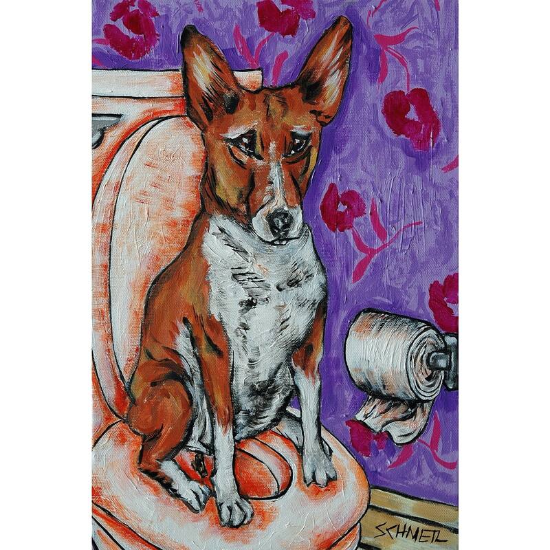 'Basenji Bathroom' Painting Print on Wrapped Canvas - Multi-Color