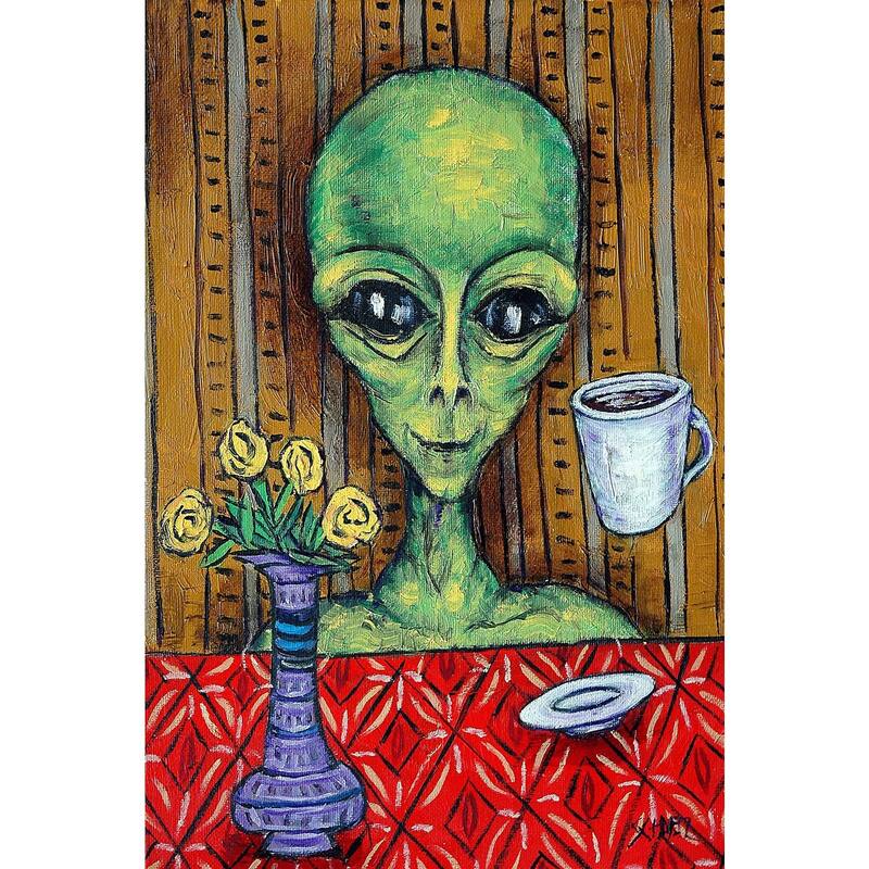 'Alien Coffee' Painting Print on Wrapped Canvas - Multi-Color