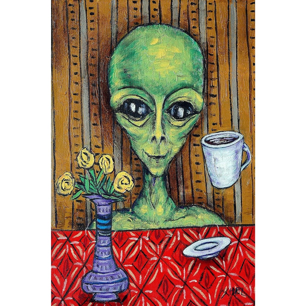 'Alien Coffee' Painting Print on Wrapped Canvas - Multi-Color