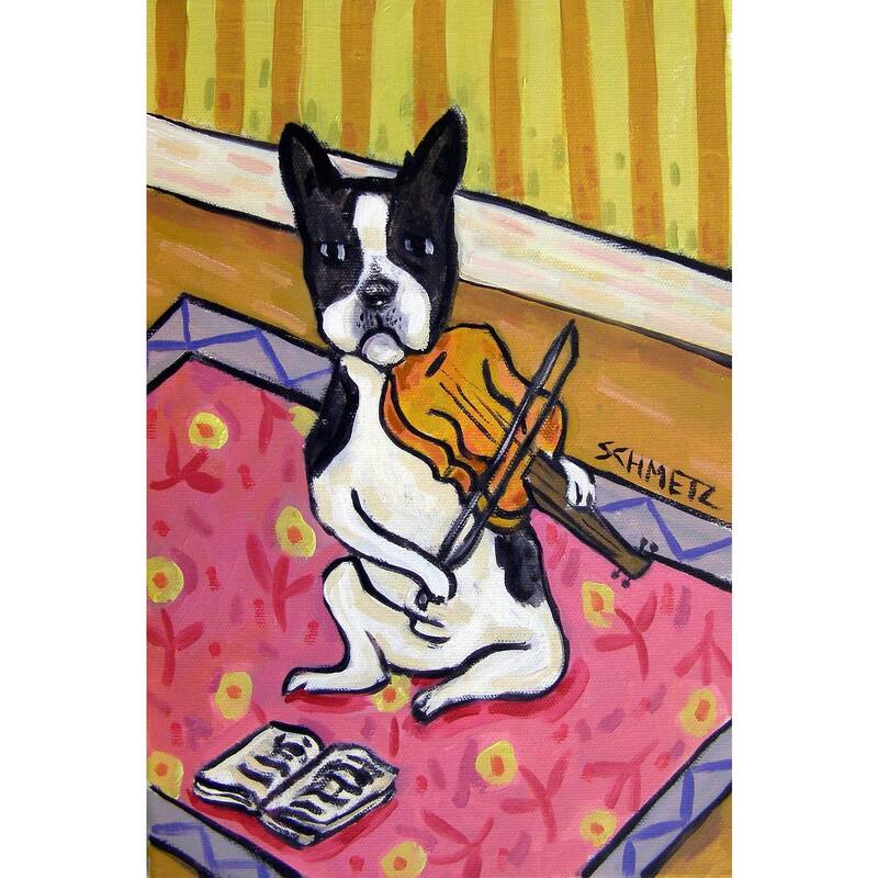 'Boston Terrier Violin' Painting Print on Wrapped Canvas - Multi-Color