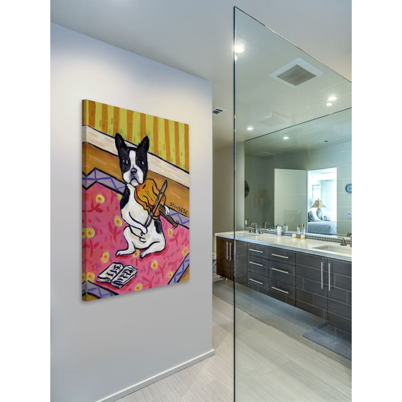 'Boston Terrier Violin' Painting Print on Wrapped Canvas - Multi-Color