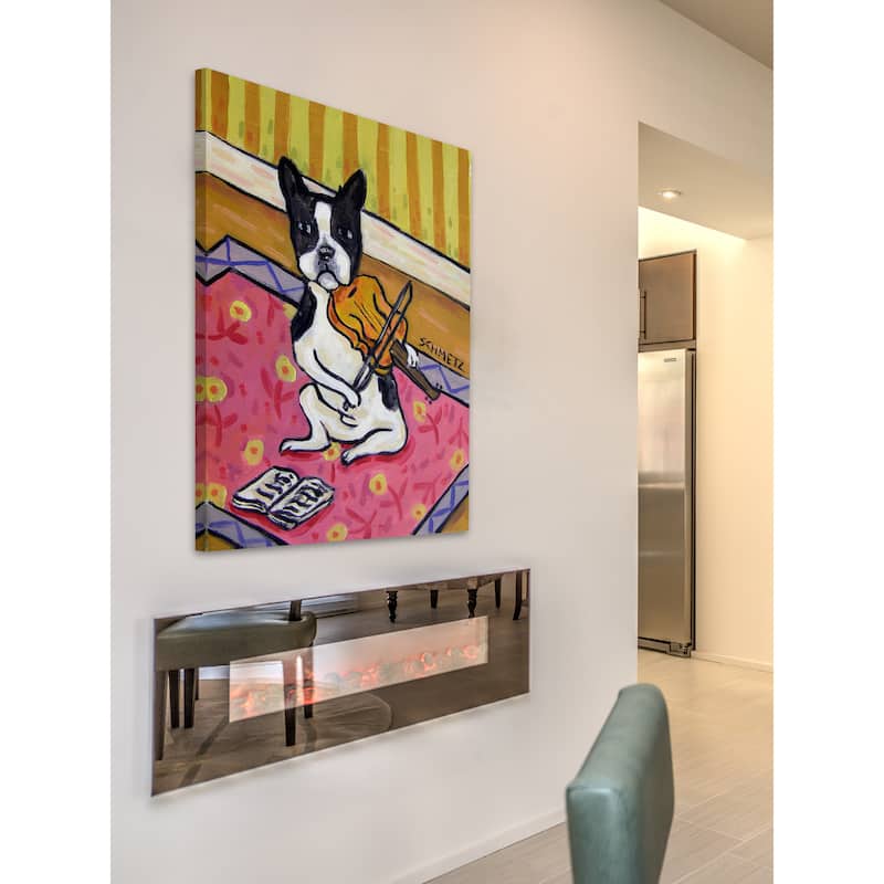 'Boston Terrier Violin' Painting Print on Wrapped Canvas - Multi-Color