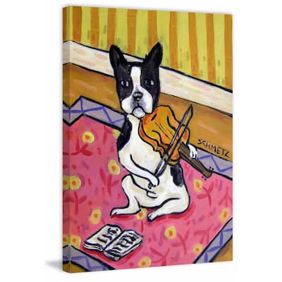 'Boston Terrier Violin' Painting Print on Wrapped Canvas - Multi-Color