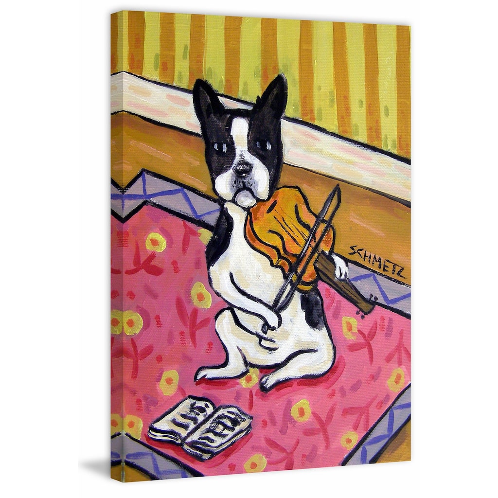 'Boston Terrier Violin' Painting Print on Wrapped Canvas - Multi-Color