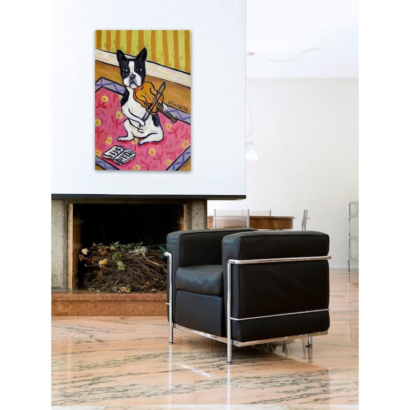 'Boston Terrier Violin' Painting Print on Wrapped Canvas - Multi-Color