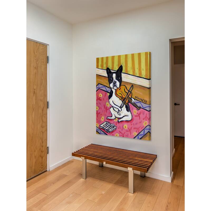 'Boston Terrier Violin' Painting Print on Wrapped Canvas - Multi-Color