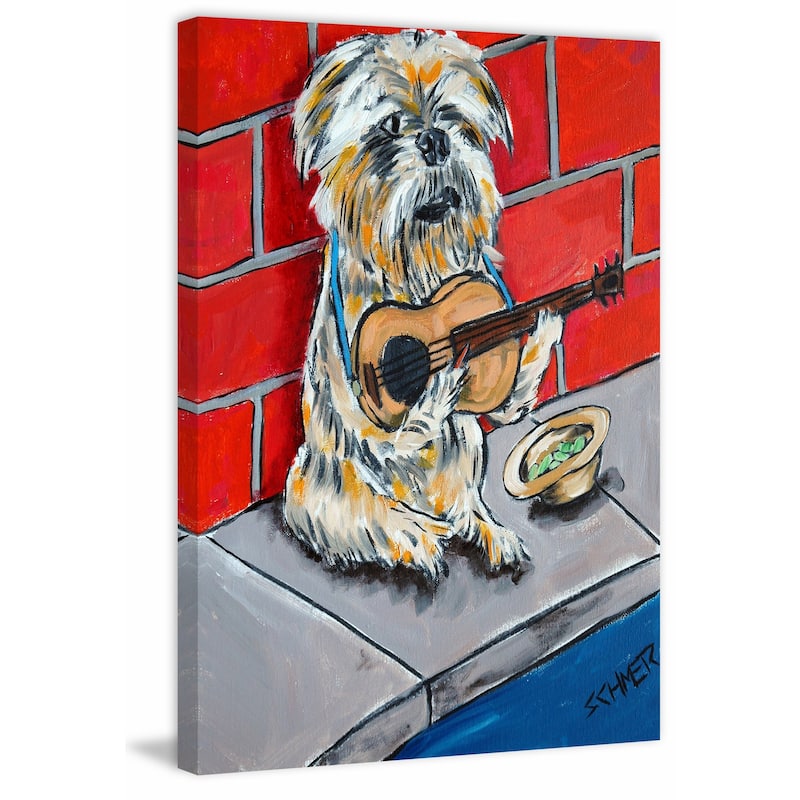 'Brussels Griffon Guitar' Painting Print on Wrapped Canvas - Multi-Color