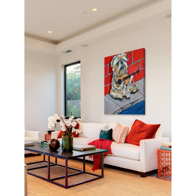 'Brussels Griffon Guitar' Painting Print on Wrapped Canvas - Multi-Color
