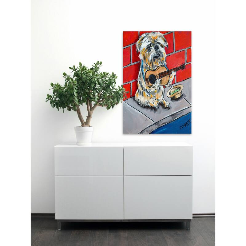 'Brussels Griffon Guitar' Painting Print on Wrapped Canvas - Multi-Color