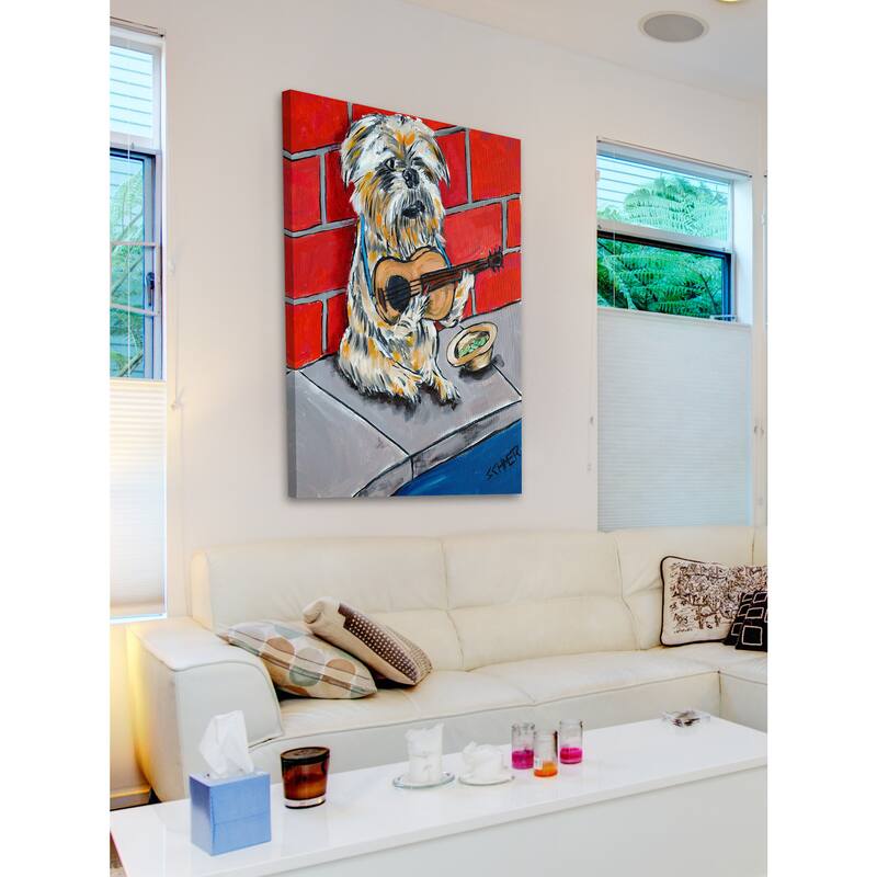 'Brussels Griffon Guitar' Painting Print on Wrapped Canvas - Multi-Color