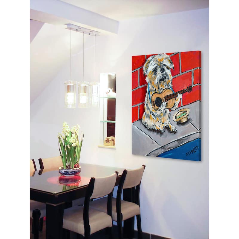 'Brussels Griffon Guitar' Painting Print on Wrapped Canvas - Multi-Color