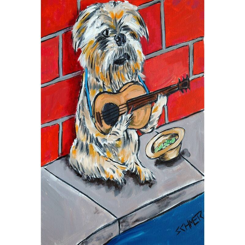 'Brussels Griffon Guitar' Painting Print on Wrapped Canvas - Multi-Color