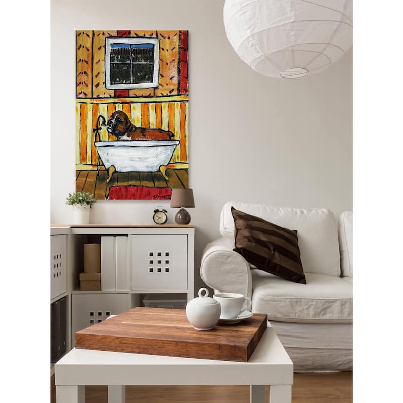 'Boxer Bath' Painting Print on Wrapped Canvas - Multi-Color