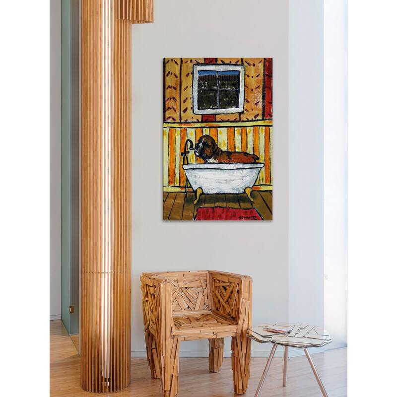 'Boxer Bath' Painting Print on Wrapped Canvas - Multi-Color