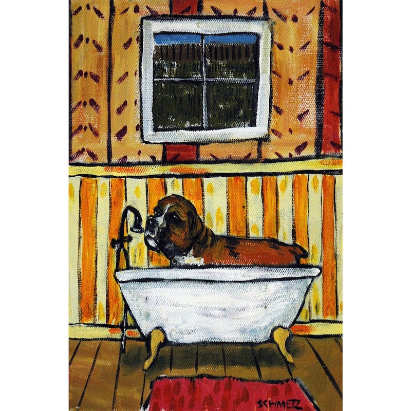 'Boxer Bath' Painting Print on Wrapped Canvas - Multi-Color
