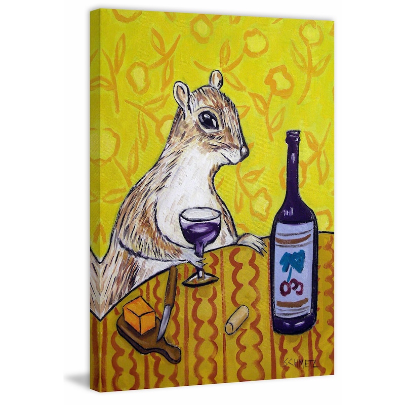 'Grey Squirrel Wine Bar' Painting Print on Wrapped Canvas - Multi-Color