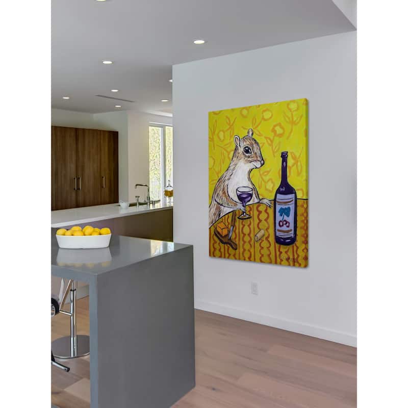 'Grey Squirrel Wine Bar' Painting Print on Wrapped Canvas - Multi-Color