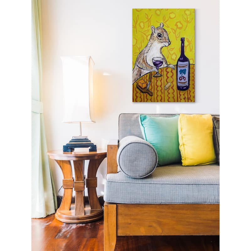 'Grey Squirrel Wine Bar' Painting Print on Wrapped Canvas - Multi-Color