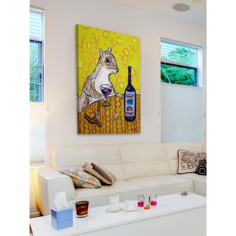 'Grey Squirrel Wine Bar' Painting Print on Wrapped Canvas - Multi-Color