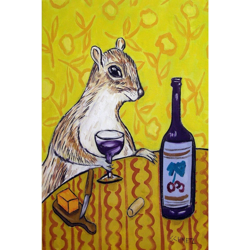 'Grey Squirrel Wine Bar' Painting Print on Wrapped Canvas - Multi-Color