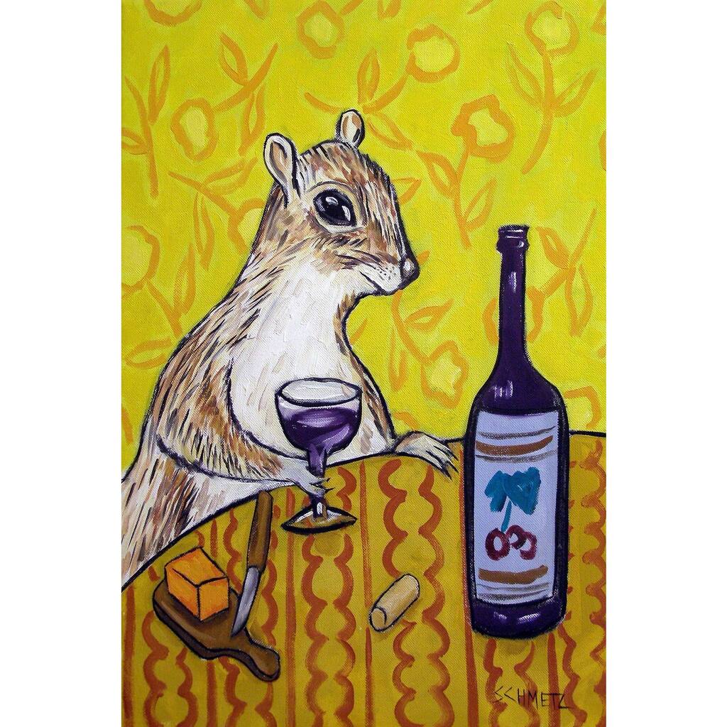 'Grey Squirrel Wine Bar' Painting Print on Wrapped Canvas - Multi-Color