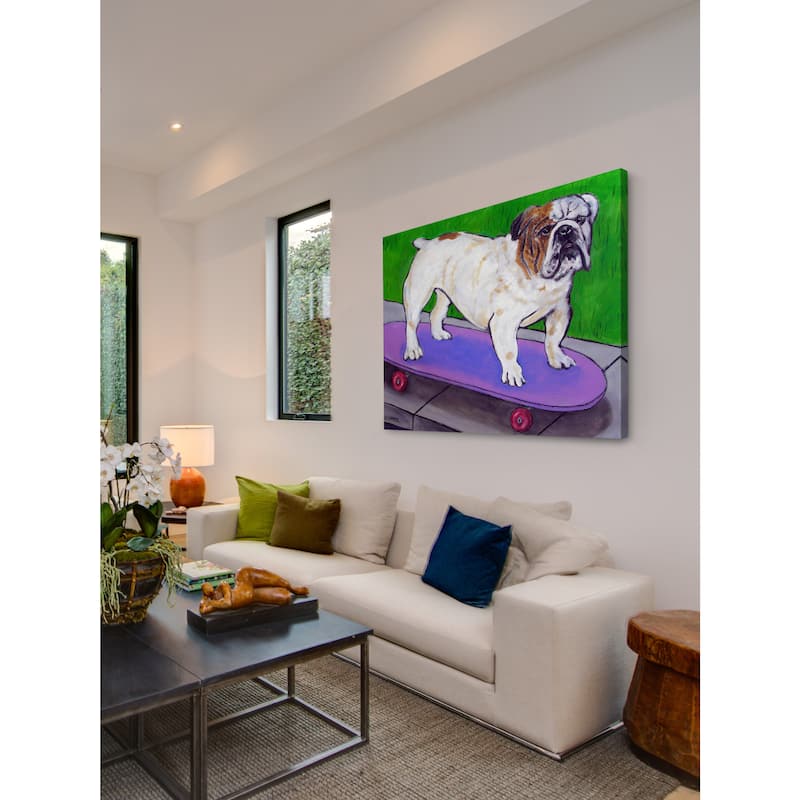 'Bulldog Skateboard' Painting Print on Wrapped Canvas - Multi-Color