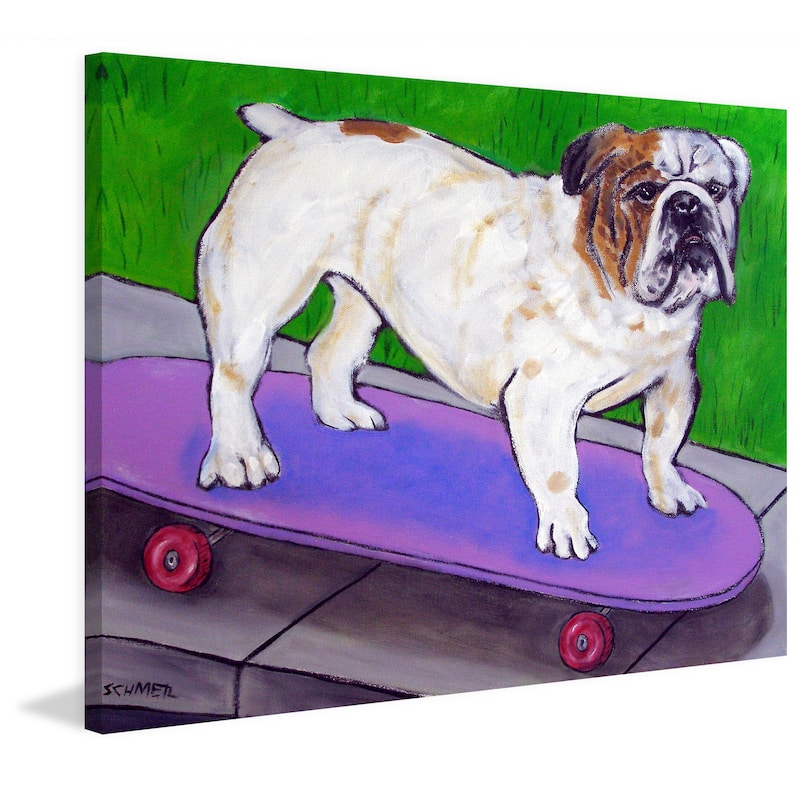 'Bulldog Skateboard' Painting Print on Wrapped Canvas - Multi-Color