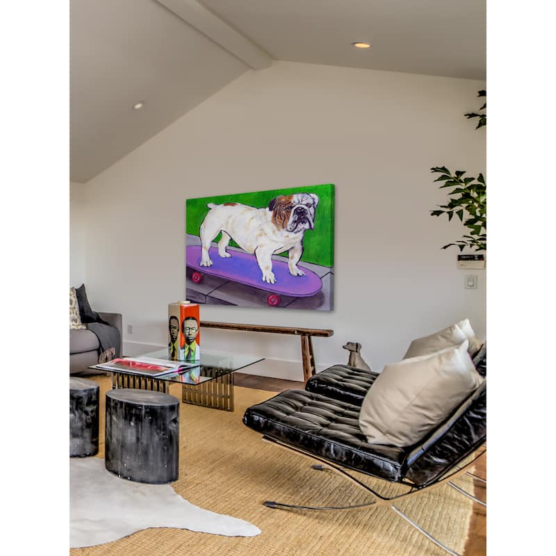 'Bulldog Skateboard' Painting Print on Wrapped Canvas - Multi-Color