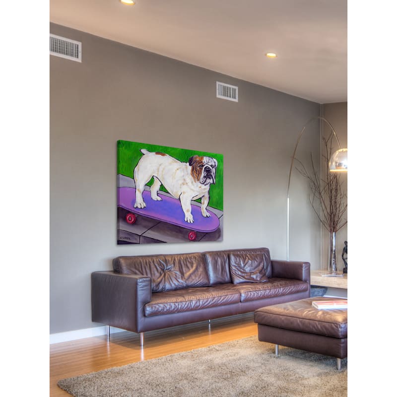 'Bulldog Skateboard' Painting Print on Wrapped Canvas - Multi-Color