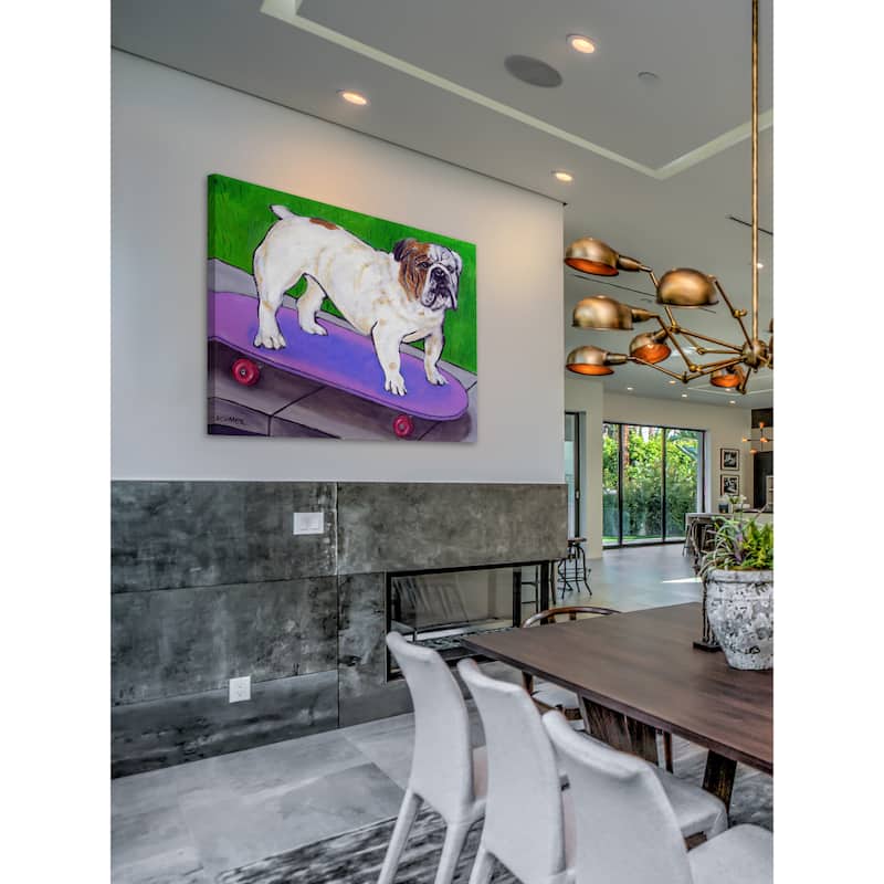 'Bulldog Skateboard' Painting Print on Wrapped Canvas - Multi-Color