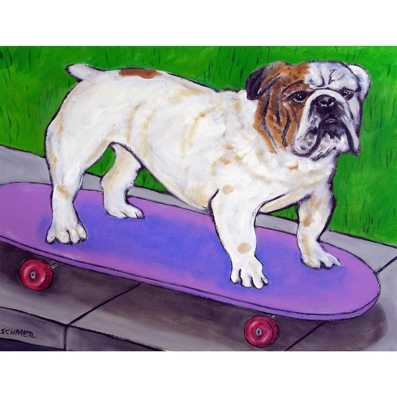 'Bulldog Skateboard' Painting Print on Wrapped Canvas - Multi-Color