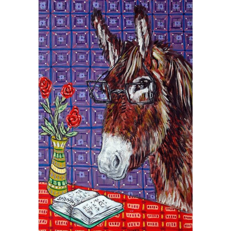 'Donkey Reading' Painting Print on Wrapped Canvas - Multi-Color