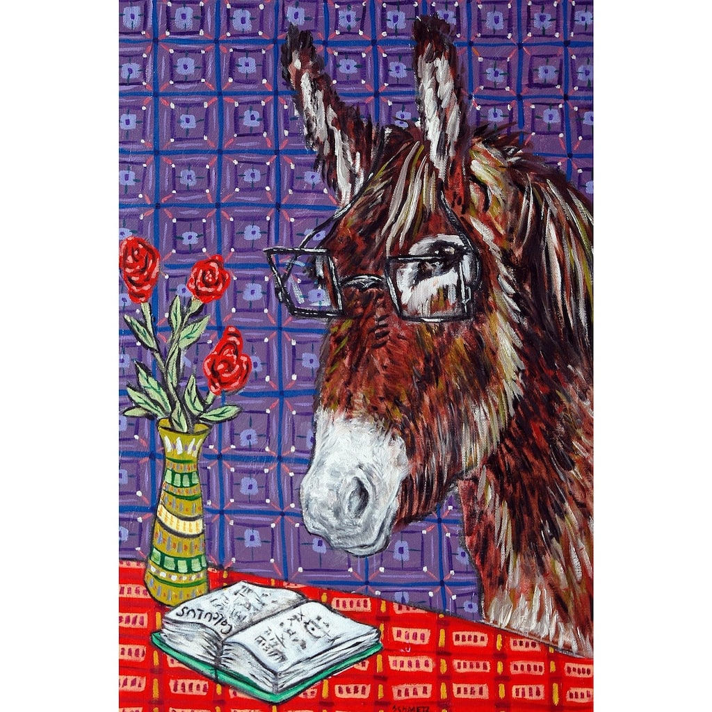 'Donkey Reading' Painting Print on Wrapped Canvas - Multi-Color