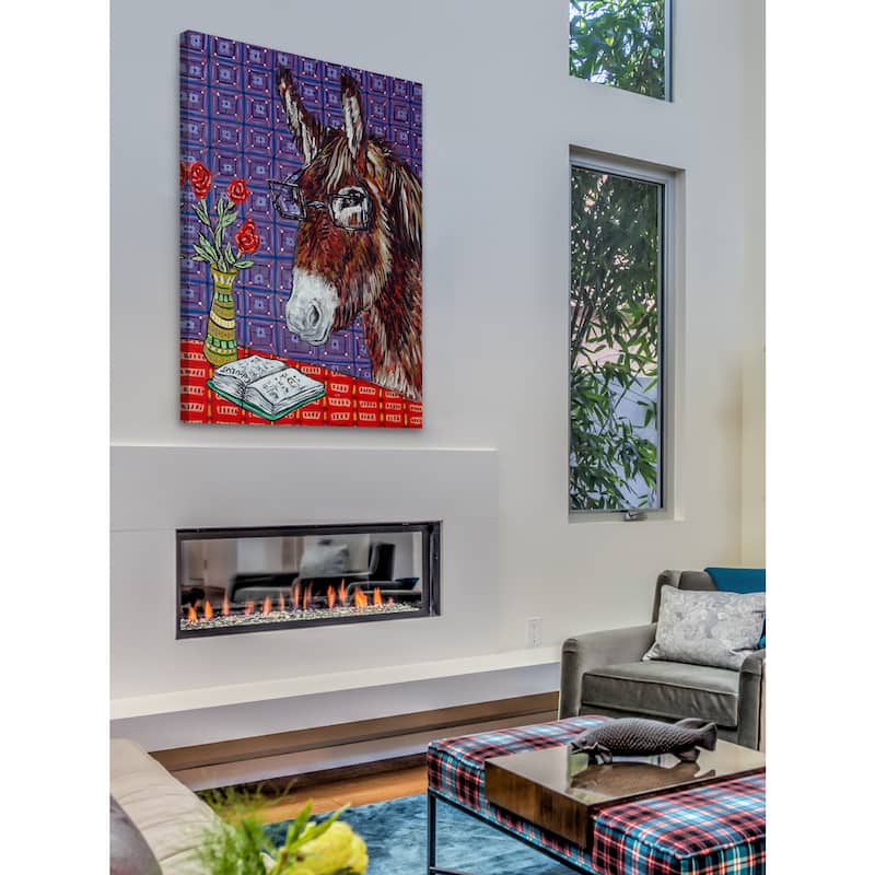 'Donkey Reading' Painting Print on Wrapped Canvas - Multi-Color