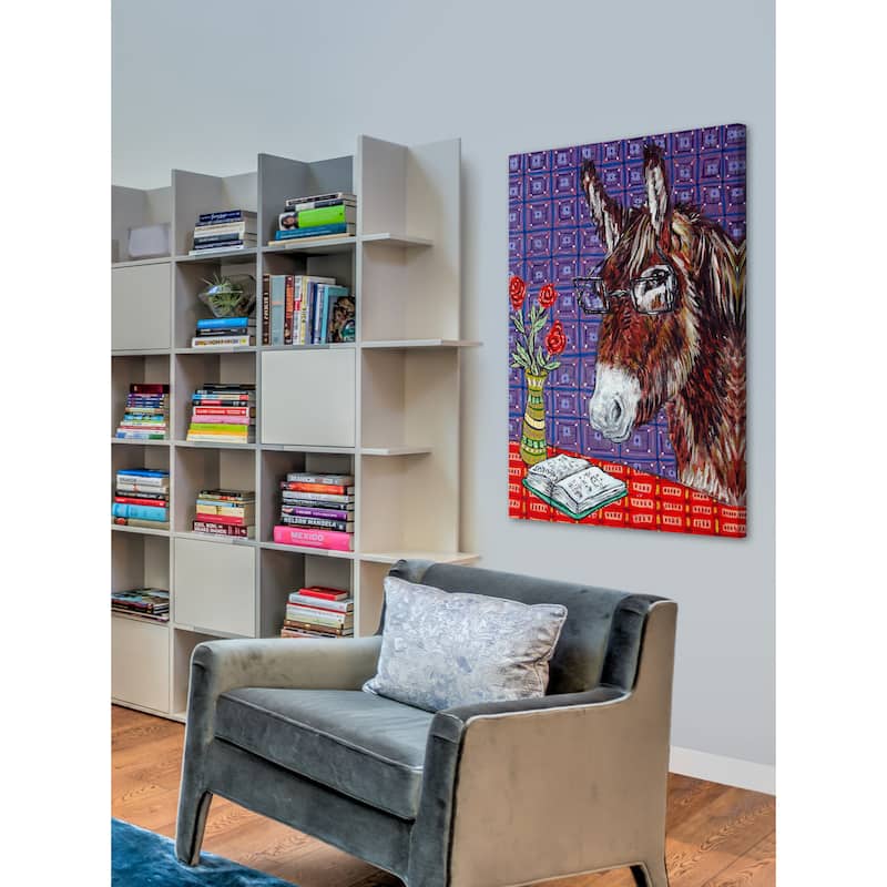 'Donkey Reading' Painting Print on Wrapped Canvas - Multi-Color