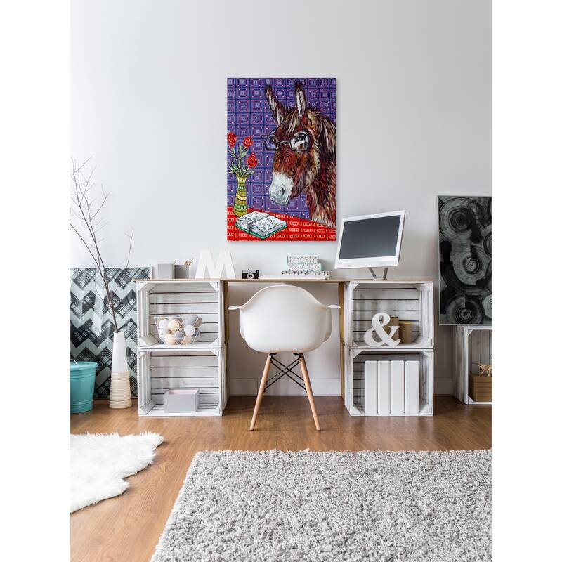 'Donkey Reading' Painting Print on Wrapped Canvas - Multi-Color