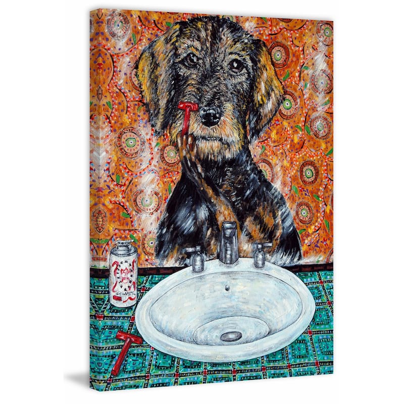 'Welsh Terrier Shaving' Painting Print on Wrapped Canvas - Multi-Color